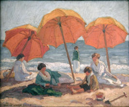 Orange Umbrellas at the Beach